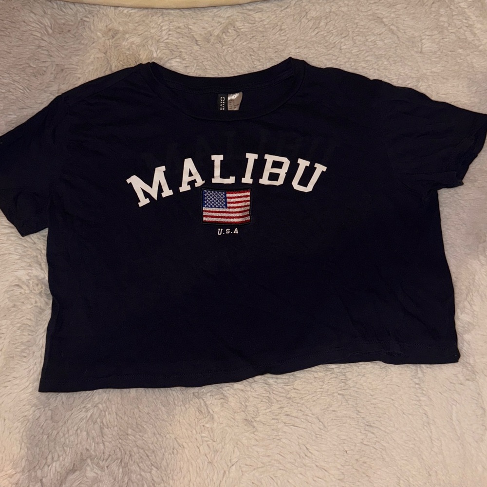 Navy Malibu USA Crop Top